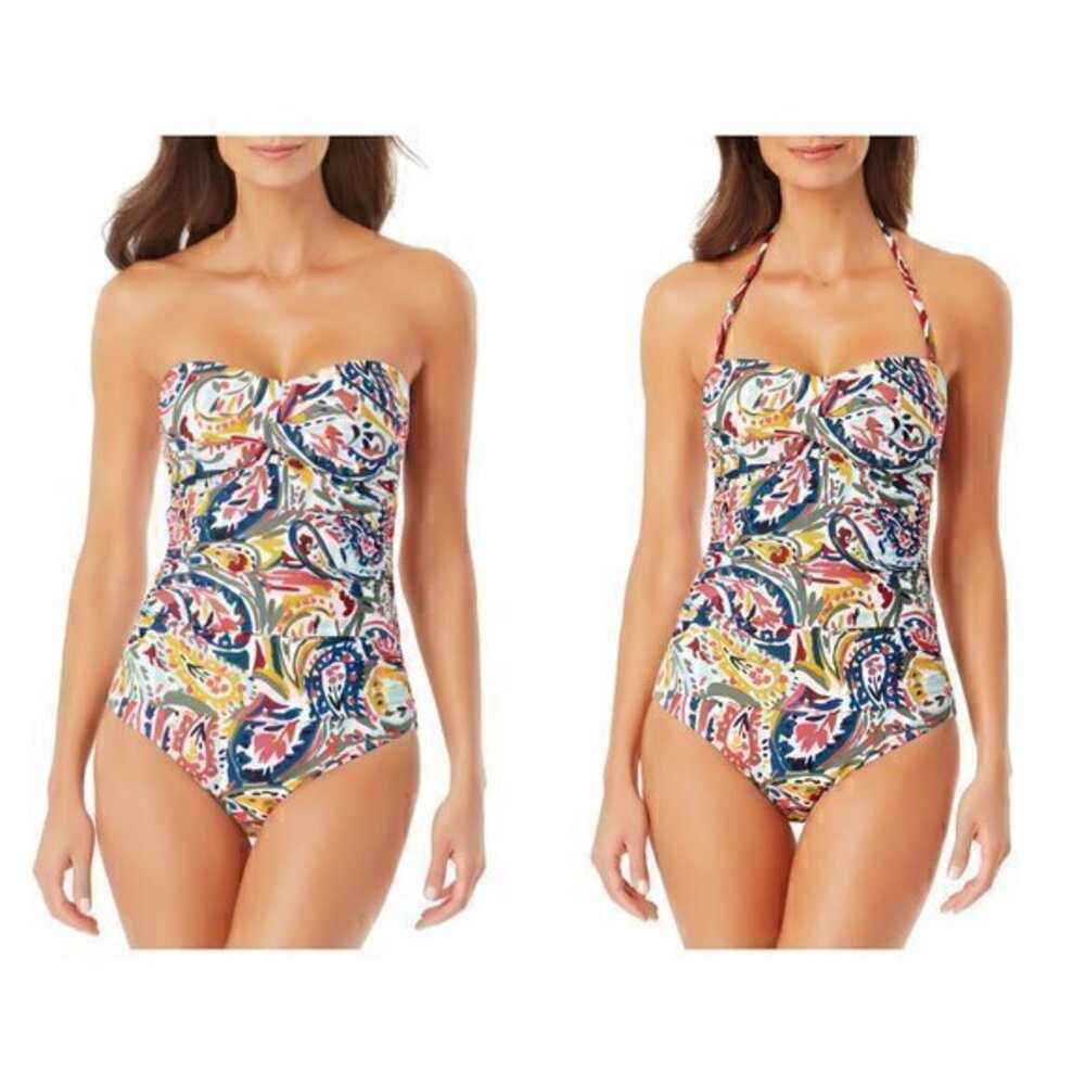 Anne Cole Twist Front Shirred One Piece Size 6 NWT